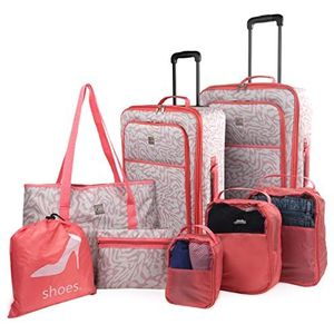 ITACA - EVA Koffer Set - Soft Koffers Set - Stevige Kofferset 3 Stuks - Suitcase Set. Set van 3 Trolley Koffers (Handbagage Koffer, Middelgrote Koffer en Grote Koffer). Trolleys Kofferse, Beige-Koraal