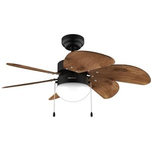 Cecotec Plafondventilator met Licht EnergySilence Aero 365 Black&Wood. 50W, Diameter 36” (92cm), 3 Snelheden, 6 Omkeerbare Bladen, Winter-zomerstand, Eenvoudig Gebruik, Trekkoord Schakelaar