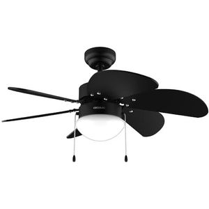 Cecotec Plafondventilator met Licht EnergySilence Aero 3600 Vision Full Black. 50 W, Diameter 36”, 3 Snelheden, 6 Omkeerbare Bladen, Winter-zomerstand, Eenvoudig Gebruik, Trekkoordschakelaar