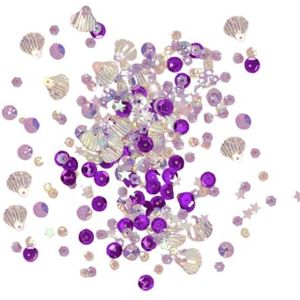 Craftelier - Paarse marine party pailletten voor knutselen, scrapbooking en decoraties | schelpen, cirkels en sterren vormen - verschillende maten | kleuren paars, lila en irridescent