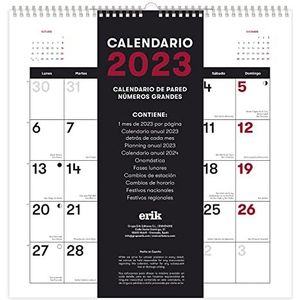 Generieke kalender 2023, wandkalender 2023, FSC-gecertificeerd, Spaanse wandkalender 2023, kalender 2023, met maanfasen, maandkalender 30 x 30 cm, kalender 12 maanden