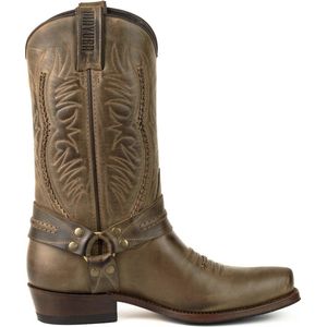 Mayura Boots 07 Bruin/ Motor Biker Western Dames Heren Spitse Laarzen Vlechtwerk Vast Spoor Gewaxt Leer Maat EU 42