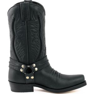 Mayura Boots 07 Zwart/ Motor Biker Western Dames Heren Spitse Laarzen Vlechtwerk Vast Spoor Gewaxt Leer Maat EU 42