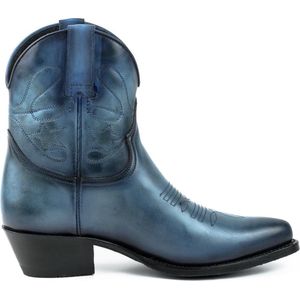 Mayura Boots 2374 Vintage Blauw/ Dames Cowboy fashion Enkellaars Spitse Neus Western Hak Echt Leer Maat EU 40