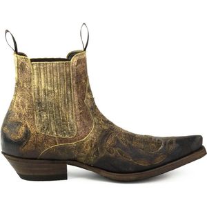 Mayura Boots Thor 1931 Hazelnoot Bruin/ Heren Spitse Western Enkellaars Schuine Hak Elastiek Vintage Look Maat EU 45