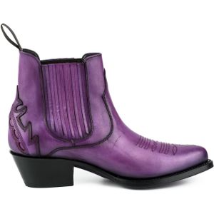 Mayura Boots Marilyn 2487 Paars/ Dames Cowboy Western Fashion Enklelaars Spitse Neus Schuine Hak Elastiek Sluiting Echt Leer Maat EU 40