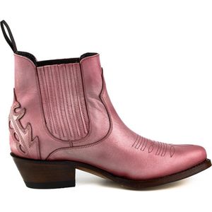 Mayura Boots Marilyn 2487 Roze/ Dames Cowboy Western Fashion Enklelaars Spitse Neus Schuine Hak Elastiek Sluiting Echt Leer Maat EU 38