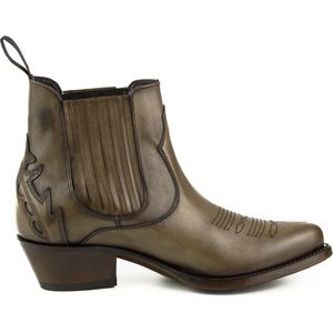 Mayura Boots Marilyn 2487 Taupe/ Dames Cowboy Western Fashion Enklelaars Spitse Neus Schuine Hak Elastiek Sluiting Echt Leer Maat EU 38
