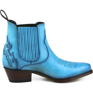 Mayura Boots Marilyn 2487 Turquoise Dames Cowboy Western Fashion Enklelaars Spitse Neus Schuine Hak Elastiek Sluiting Echt Leer Maat EU 38