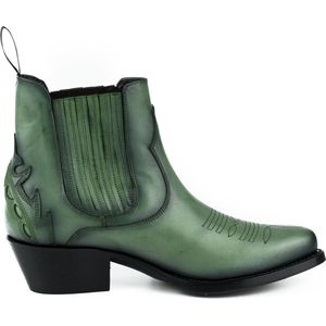 Mayura Boots Marilyn 2487 Groen/ Dames Cowboy Western Fashion Enklelaars Spitse Neus Schuine Hak Elastiek Sluiting Echt Leer Maat EU 39