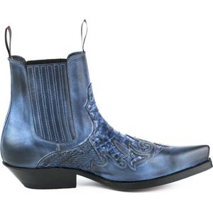 Mayura Boots Rock 2500 Blauw/ Spitse Western Heren Enkellaars Schuine Hak Elastiek Sluiting Vintage Look Maat EU 41