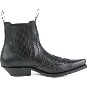 Mayura Boots Rock 2500 Zwart/ Spitse Western Heren Enkellaars Schuine Hak Elastiek Sluiting Vintage Look Maat EU 42