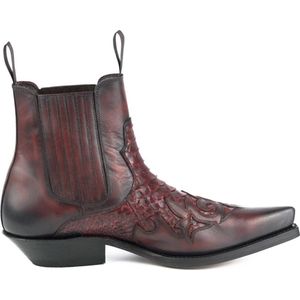 Mayura Boots Rock 2500 Rood/ Spitse Western Heren Enkellaars Schuine Hak Elastiek Sluiting Vintage Look Maat EU 39