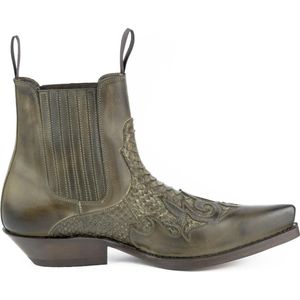 Mayura Boots Rock 2500 Taupe/ Spitse Western Heren Enkellaars Schuine Hak Elastiek Sluiting Vintage Look Maat EU 46