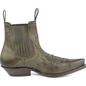 Mayura Boots Rock 2500 Taupe/ Spitse Western Heren Enkellaars Schuine Hak Elastiek Sluiting Vintage Look Maat EU 42