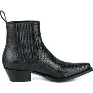 Mayura Boots 2496P Zwart/ Dames Western Enkellaarzen Spitse Neus Cowboyhak Elastiek Sluiting Echt Leer Maat EU 40