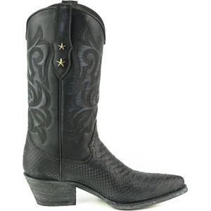Mayura Boots Alabama 2524 Zwart Lavado Dames Westernlaars Spitse N 5 cm Hak Hoge Schacht Echt Leer