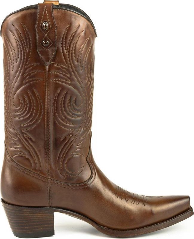 Mayura Boots Virgi 2536 Kastanje/ Dames Western Laarzen Sierstiksel Spitse Snip Toe Neus Rechte Schacht Hoge Hak Glad Leer Maat EU 41