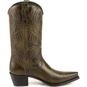 Mayura Boots Virgi 2536 Bruin/ Dames Western Laarzen Sierstiksel Spitse Neus Rechte Schacht Hoge Hak Glad Leer Maat EU 37