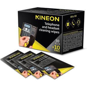 Kineon schoonmaakdoekjes voor telefoon en headsets, individueel verpakt, doos van 50 + 10 gratis
