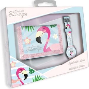 Flamingo - Set Portemonnee + digitaal kinderhorloge Multi