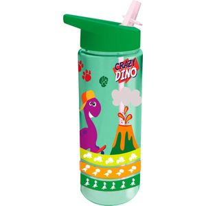 Crazy Dino drinkfles/drinkbeker/bidon met drinktuitje - groen - kunststof - 500 ml - Schoolbekers