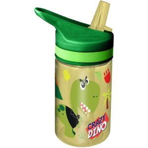 Crazy Dino drinkfles/drinkbeker/bidon met drinktuitje - groen - kunststof - 400 ml