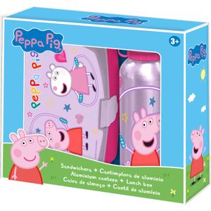 Peppa Pig lunchbox set voor kinderen - 2-delig - roze - aluminium/kunststof