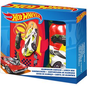 Hot Wheels lunchbox set voor kinderen - 2-delig - rood - aluminium/kunststof