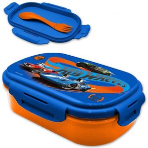 Hot Wheels Lunchtrommel - Lunchbox - Met Bestek (Vork / Lepel) - School Trommel
