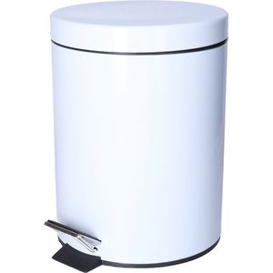 CM Pedaalemmer Shine - wit - 5 liter - metaal - 19 x 26 cm - binnen emmer - toilet/badkamer - klein model