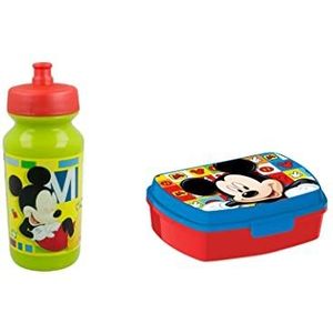ALMACENESADAN, 4952 Disney Mickey Mouse Set bestaande uit sportfles 360 ml en rechthoekige meerkleurige sandwichmaker, herbruikbaar, BPA-vrij