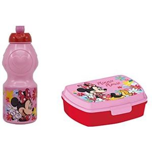ALMACENESADAN, 4968 Disney Minnie Mouse Look; bestaande uit 400 ml sportfles en rechthoekige meerkleurige sandwichmaker, herbruikbaar, BPA-vrij