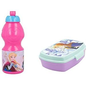 ALMACENESADAN, 5012 Disney Frozen roze, bestaande uit sportfles 400 ml en rechthoekige meerkleurige sandwichmaker, herbruikbaar, BPA-vrij