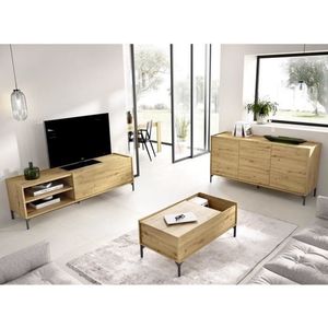 NESS woonkamerset: TV-meubel 155 cm + 3-deurs dressoir + Opklapbare salontafel - Ambachtelijk eiken