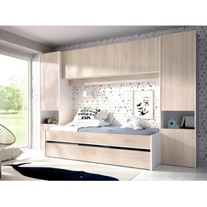 Uitschuifbed SELENA - 90 x 190 cm - Kleur: eiken en wit L 303 cm x H 203 cm x D 97 cm