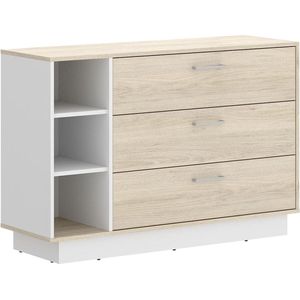 Ladekast - 3 lades en 3 nissen - Naturelkleur en wit - LEANDRE L 118.5 cm x H 80 cm x D 40 cm