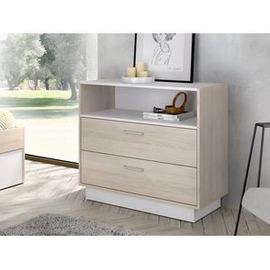 Ladekast - 2 lades en 1 nis - Naturelkleur en wit - LEANDRE L 92 cm x H 78 cm x D 40 cm