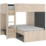 Omkeerbare hoekstapelbed RICARDO - 2 x 90x190cm - opbergruimte - Grijs en Antraciet