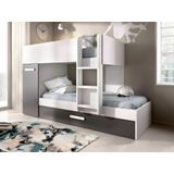 Stapelbed met slaaplade en opbergruimtes 3 x 90 x 190 cm - Antraciet en naturel - ANTHONY