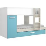 Stapelbed met slaaplade en opbergruimtes 3 x 90 x 190 cm - Wit, naturel en blauw - ANTHONY