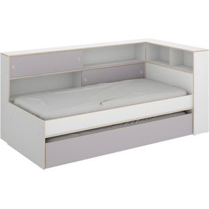 Uitschuifbed met slaaplade - 90 x 200 en 90 x 190 cm - Wit en grijs - LOSIANA L 230 cm x H 104 cm x D 122 cm