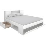 Bed LEANDRE met hoofdeinde, opbergruimte en lades - 140 x 190 cm - Kleur: wit