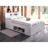 Bed LEANDRE met hoofdeinde, opbergruimte en lades - 160 x 200 cm - Kleur: wit