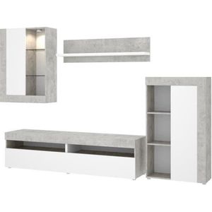 Tv-kastenset van wit en beton - L 265 x D 42 x H 180 cm - TOKIO