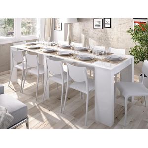 Uittrekbare sidetabletafel ONEGA - 10 personen - 4 verlengstukken - Kleur: wit