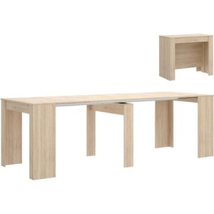 Uittrekbare sidetabletafel ONEGA - 10 personen - 4 verlengstukken - Kleur: eiken