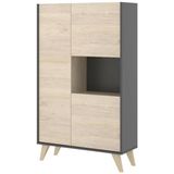 Hoge buffetkast KOLYMA - 3 deuren en 1 nis - Kleur: eiken en antraciet L 81 cm x H 135 cm x D 43 cm