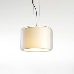 A89-074 hanglamp E14 FBT 14W met stoffen kap en frame van mondgeblazen glas, parelwit, 30 x 30 x 19,8 cm