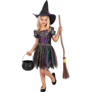FUNIDELIA Glitter Heks Kostuum voor meisjes - Maat: 97 - 104 cm